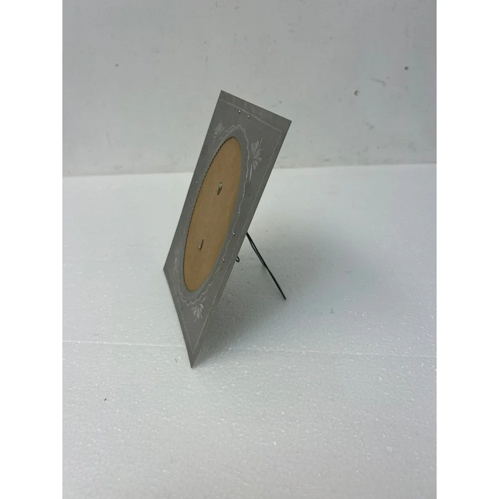 Vintage Etched Aluminum Picture Frame Oval Opening Easel Back Art Deco Floral
